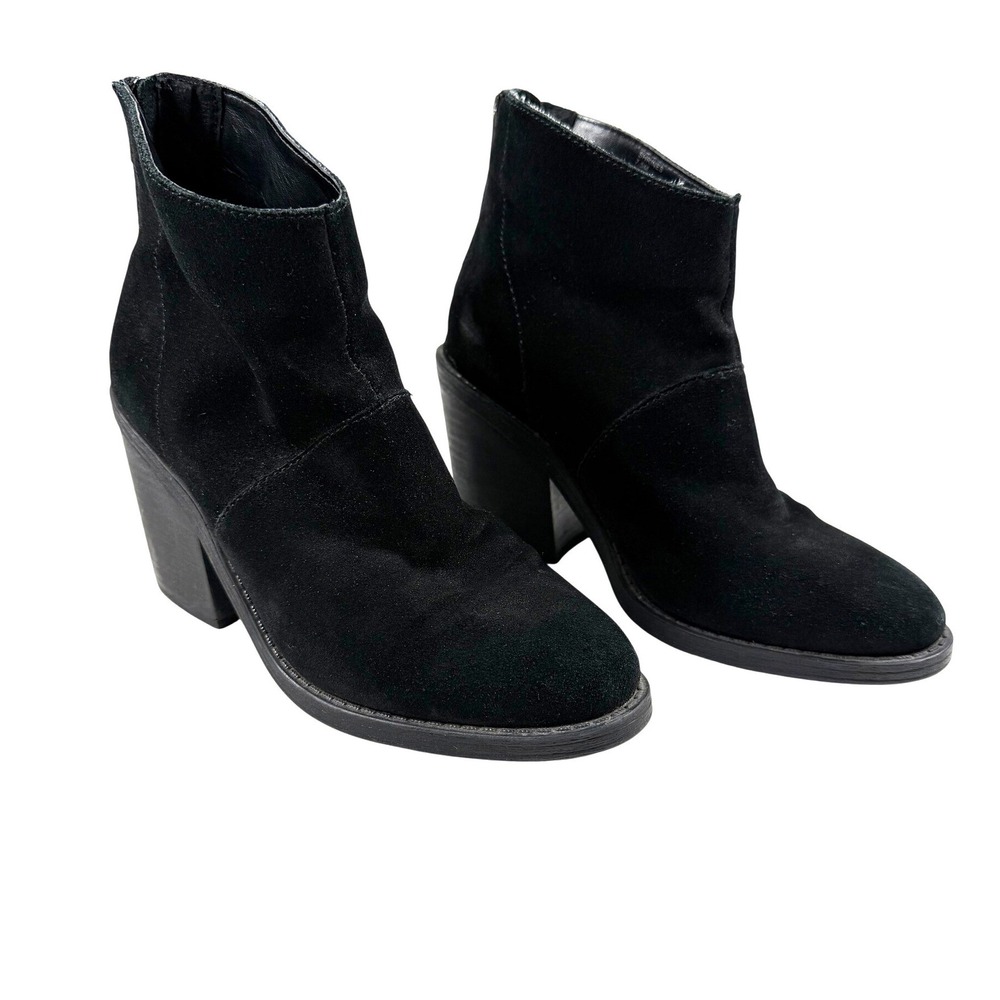 Steve Madden Shrines Black Suede Leather Ankle Boots Back Zip Booties Size 7.5